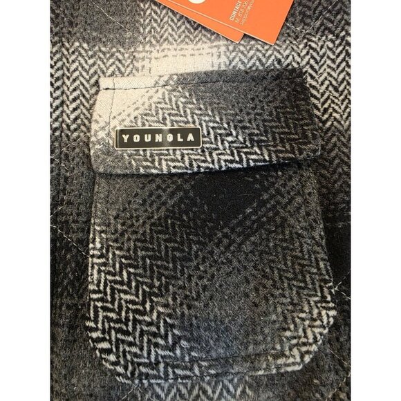 YoungLA Jacket Mens‎ Small Black White Plaid Flannel Shacket Snaps Quilted NWT - Picture 5 of 13